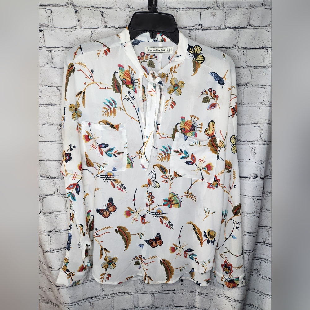 Abercrombie &Fitch Long Sleeve‎ Floral Fall Butterfly Blouse Size Medium
